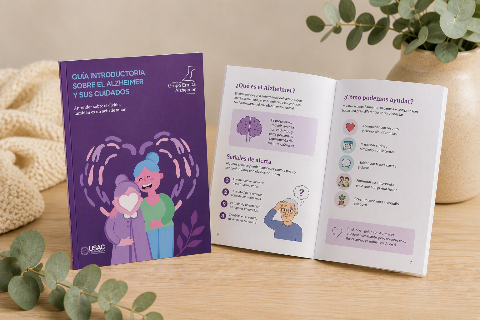 Guía Introductoria sobre el Alzheimer abierta mostrando las secciones ¿Qué es el Alzheimer? y ¿Cómo podemos ayudar?