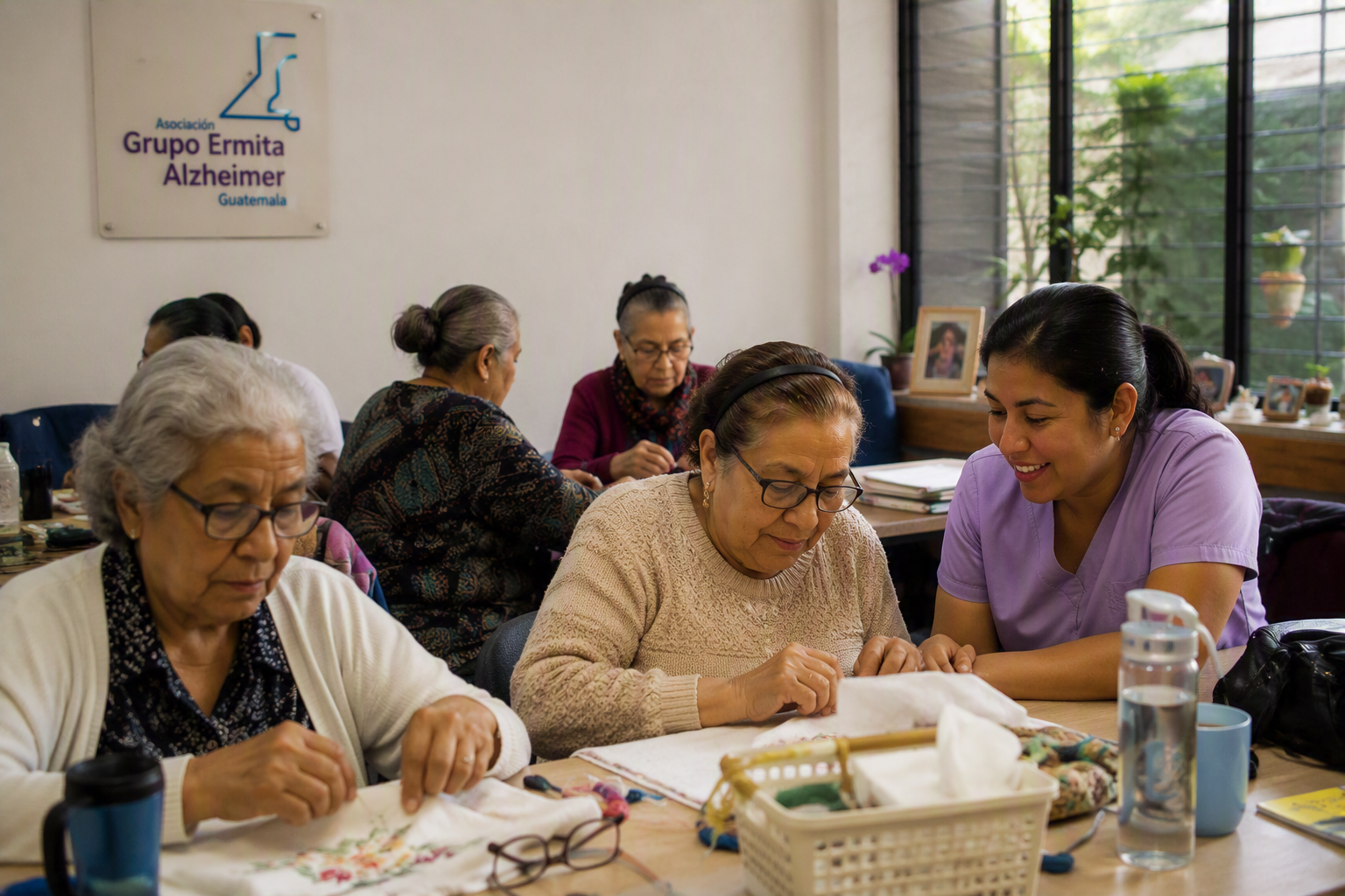 Adultos mayores participando en actividades y manualidades en el centro de día
